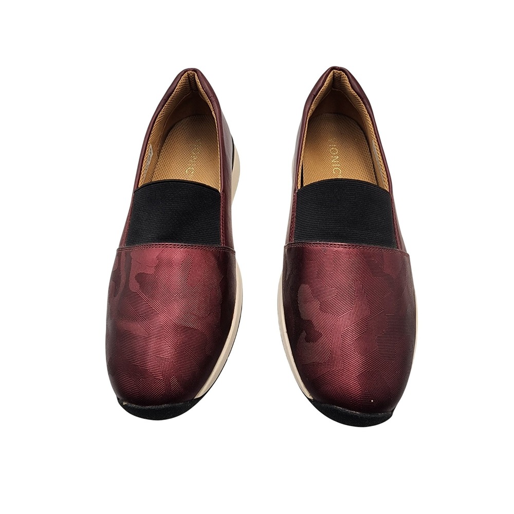 Vionic Cameo Camo Burgundy Leather Slip On Sneakers Shoes Wide 8.5 VW18498W